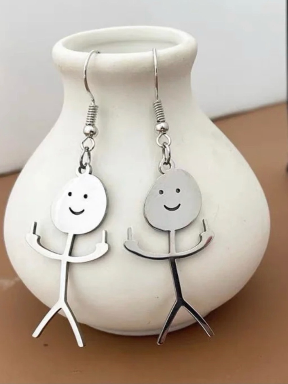 Unisex Minimalist Silver Titanium Middle-Finger Stud Earrings